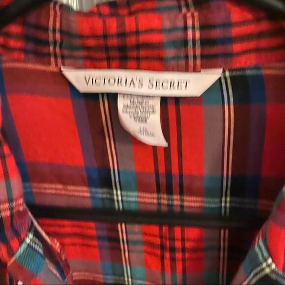 Victoria’s Secret Red Plaid Button Down Sleep Shirt Women's Size Large "Dream" - Picture 4 of 8